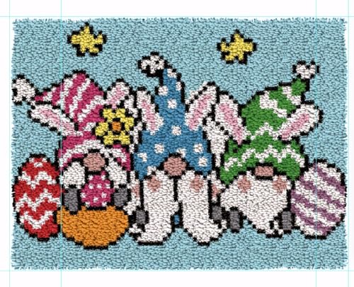 Image of Howie's Latch Hook Kits for Adults, DIY Three Easter Gnomes Crochet Yarn Latch Hook Rug Kit for Adults, Color Preprinted Pattern Embroidery Decoration(Three Easter Gnomes, 19.69 x 14.96 inch)
