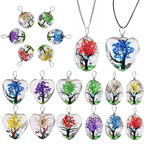 OOTSR 18 Pieces Transparent Dried Flower Tree Mixed Colors Lacework Drop Shaped Ball Beads Round Heart