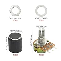 Vista 5 de WMYCONGCONG 20 PCS B10K 10K Ohm eje moleteado lineal rotatorio potenciómetro cónico con perilla negra (WH148) Kit
