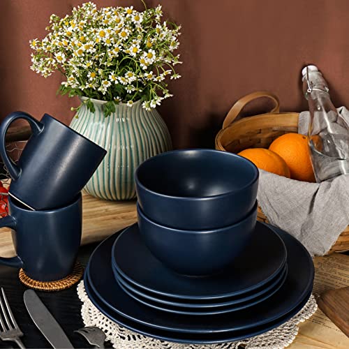 HOMD 16-Pieces Stoneware Dinnerware Set, Dinner Set, Kitchen Dinnerware Ceramic Crockery Set, Dinner Service Set for 4, Include Dinner Plate, Dessert Plate, Cereal Bowl and Mug (Navy Blue) - Image 5