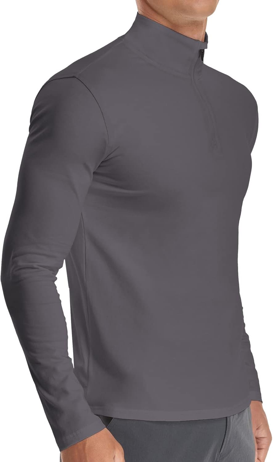 YTD Men's Long/Short Sleeve Polo Shirts Quarter-Zip Casual Slim Fit Mock Neck Basic Designed Cotton Shirts Small Dark Gray