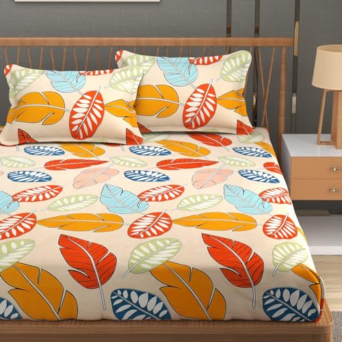 Image of Premium Heavy Cotton Flat Bedsheets with 2 King Size Pillow Covers | Double Bed 350 TC | 90 x 100 Inch King Size Flat | - Colorfull Cordate