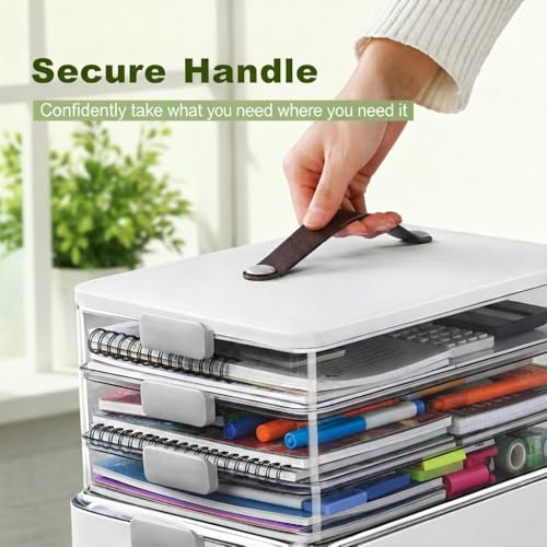 Image of MOPALL 4-Tier Medicine Organizer Storage Box, Portable Latch Bin with Lid and Leather Handle, Cabinet Closet Organization for Home Office, Pill Bottle, First Aid, Sewing, Art, Craft