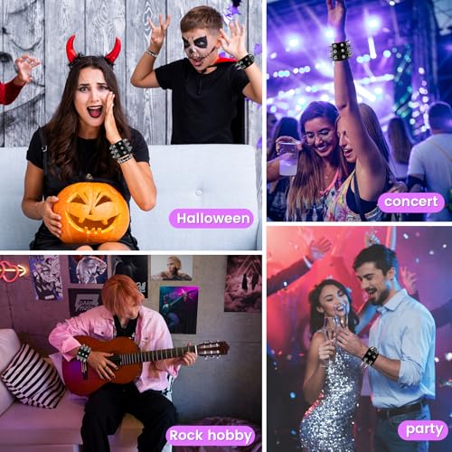 6 Pieces Punk Studded Bracelet,Spiked Leather Rivets Studded Bracelet,Spike Cuff Adjustable Metal Wristband Gothic for Halloween Men Women Accessories4