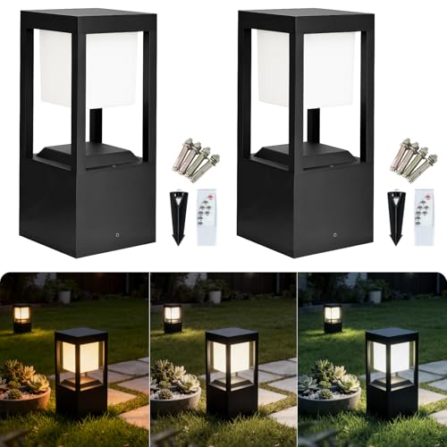 Solar Outdoor Bollard Lights 2-Pack Dusk to Dawn