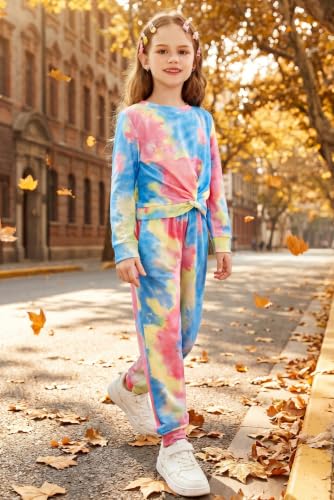 Image of Arshiner Girls 2 Piece Outfits Fashion Twist Front Tracksuit Long Sleeve Pullover Sweatshirt Sweatpants Jogger set Sweatsuit