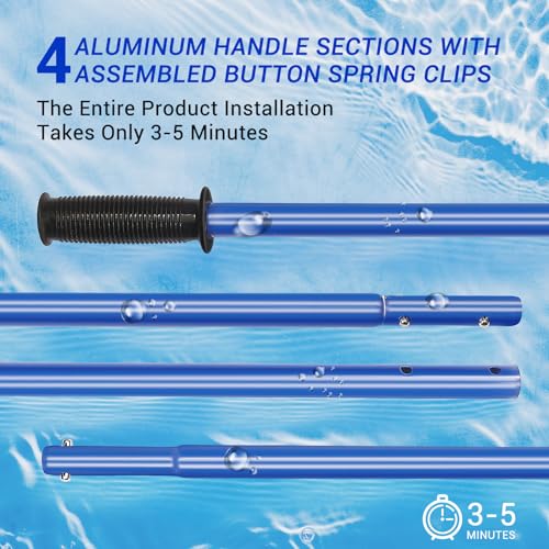 14ft Stainless Steel Lake Weed Roller, Beach Roller Lake Weed Remover, Rid Weeds Roots and Muck Buildup, 4 Aluminum Handles, 6 Preassembled Stainless Steel Blades, Super Easy Assembly, Blue.