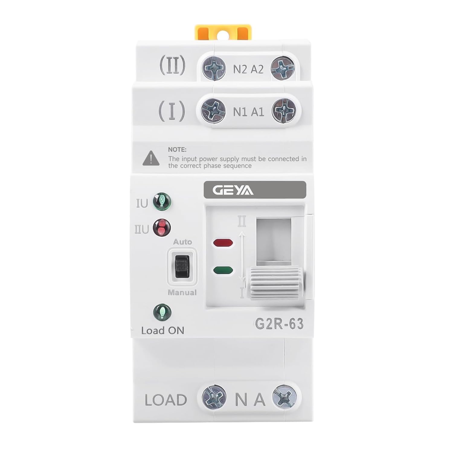 GEYA Mini ATS Interruptor de Transferencia Automático/Manual de Doble Energía Solar,protección contra sobretensión y subtensión,suministro ininterrumpido,montaje en carril DIN(2 Polos 63A CA220V)