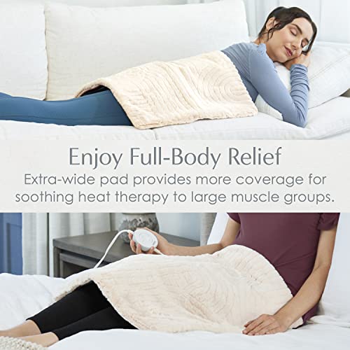 Image of Pure Enrichment PureRadiance Ultra-Wide Luxury Heating Pad for Cramps & Back Pain Relief, Patented Design, Soft Faux Fur & Micromink, 6 Heat Settings, Machine Washable, Large, 20 inchx24 inch (Golden Sands)