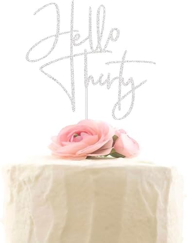 Miniatura 7 de Hello Thirty - Decoración para tartas, decoración de fiesta de 30 cumpleaños, purpurina negra