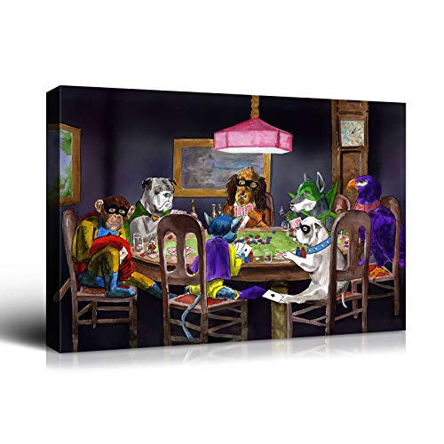 Denozer Lienzo decorativo para pared, diseño de perros jugando al póquer, serie C.M Coolidge, reproducción artística para decoración de pared del hogar, lienzo Giclée estirado y enmarcado envuelto en