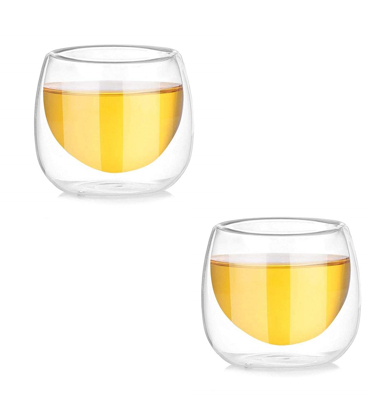 Baskety Double-Walled Small Glass Tea Cups 80ML Heat Resistant Double Wall Glass Teacup Sake Cups,Borosilicate Glass Mug,Clear Double Walled Glass Coffee Cups (Pack of 2)