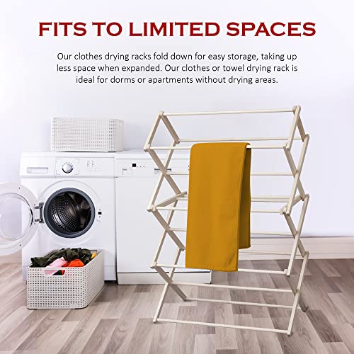 Peaceful Classics Wooden Laundry Rack - Amish Handmade Wooden Clothes Drying Rack - Foldable Drying Rack For Towel, Blanket, Linen Household Essentials - For Indoor Or Outdoor Use (52" X 36" X 16") #TOP4