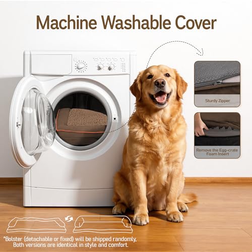 Image of Comfort Expression Washable Orthopedic Dog Bed for Extra Large Sized Dogs | Waterproof Memory Foam Pet Bed 42x30 Inch with Removable Cover with Non-Slip & Bolster, Dark Brown