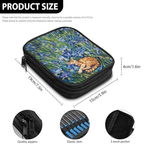 Image of Irise Cat Crochet Hook Case Portable Crochet Storage Organizer with Web Pockets Knitting Needle Case for Airports and Parks
