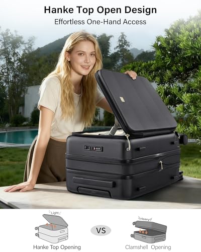 Image of Hanke Hardside Expandable Checked Luggage, 24 Inch Top Opening Trunk Luggages with Spinner Wheels, All-PC Hard Shell Suitcase, Lightweight TSA Checked-Medium(Jet Black, 83L)