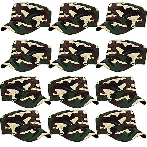 ZffXH 12 pcs Birthday Party Decorations Hats for Kids,Army Military Soldier Favors Hat,Camo Costume Hunting Helmet Cap