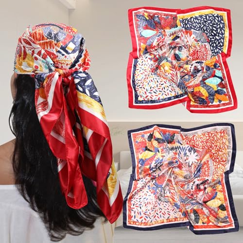Cashew Flower Silk Square Scarf - Large Pure Color Leopard Flower Print Bandanas for Women's Hair