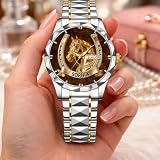 Lucky Horseshoe Customized Horse Watch - Personalized Name - Gift For Horse Lovers, Lucky Horseshoe Custom Name Metal Watch, Horses Riders Watches Gifts for Men Women, Birthday Gifts for Horses Lovers