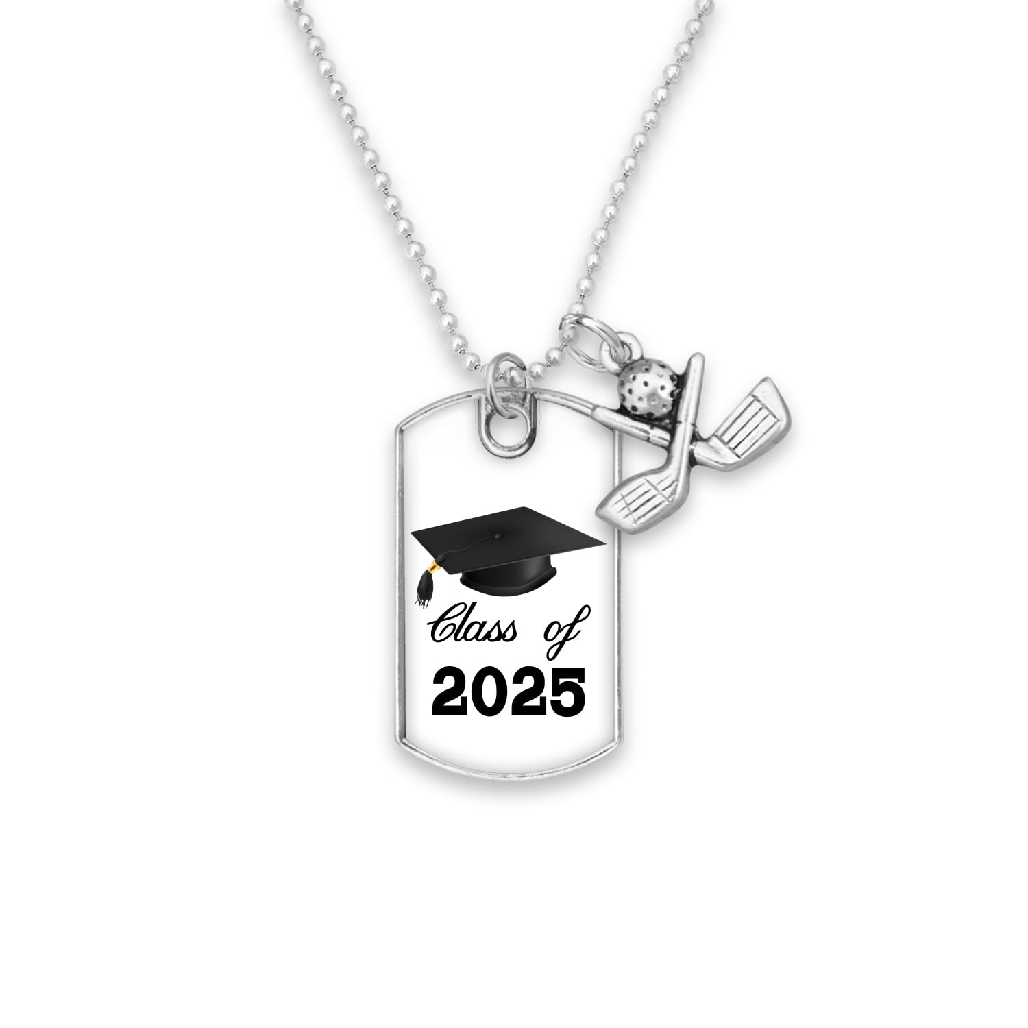 From the Heart Class of 2025 Graduation Cap with Golf Accent Charm Dog Tag Rearview Mirror Charm Jewelry Gift Graduate Hat
