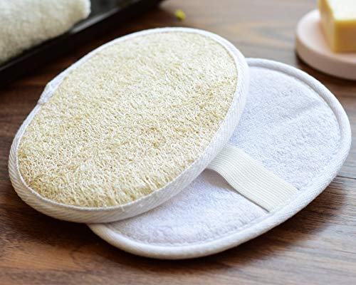 2 Pack Loofah Sponge Pads, Natural Luffa and Terry Cloth Exfoliating Loofa Sponge Scrubber Brush for Spa, Bathing and Shower