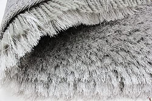 Image of Hand Woven Plain Shagg Collection with 2 Inch Pile Height Carpet for Living Room Size 10x10 Feet Square Coular Silver