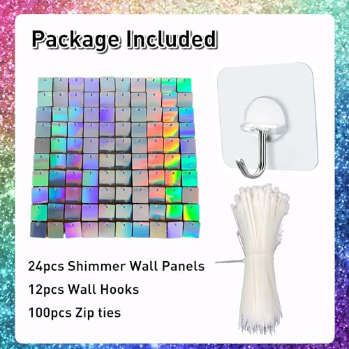 YSF 24Pcs Rainbow Silver Shimmer Wall Panels Backdrop Decoration, 12 * 12 inch Sequin Square Shimmer Decor for Balloon Garland Arch Kit Valentine's Day Birthday Party Supplies