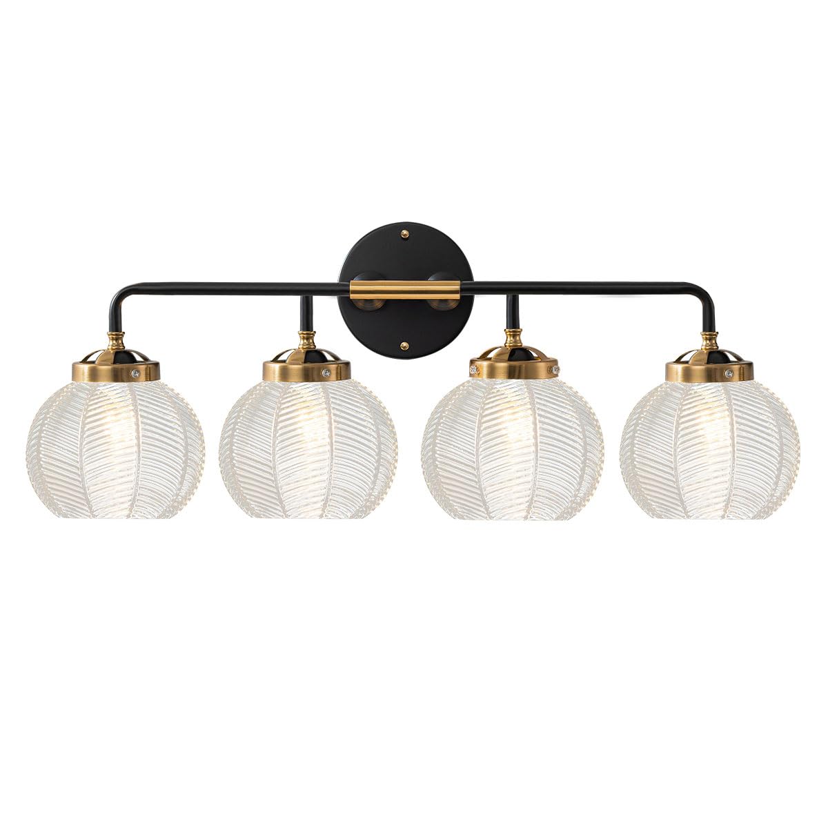 Ribbed Glass Vanity Lights Bathroom Light fixtures Over Mirror Mid Century Modern Wall Sconce Clear Glass Globe Shade Matte Black Gold Wall lamp for Kitchen Powder Room Over Mirror