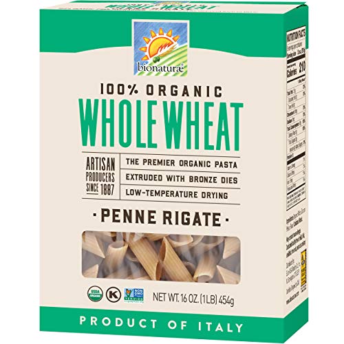 Bionaturae Penne Rigate Whole Wheat Pasta | Whole Wheat Penne Rigate Pasta | Non-GMO | Kosher | USDA Certified Organic | Made In Italy | 16 oz (6 Pack)