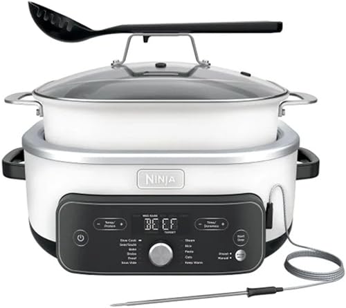 Ninja Foodi PossibleCooker PRO Plus 11 en 1 8.5 cuartos de galón de cocina múltiple (blanco) con sistema de cocción inteligente y termómetro