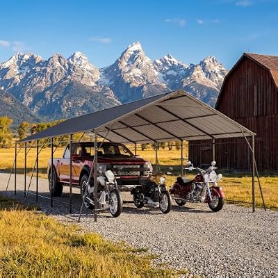13x25 FT Heavy Duty Metal Carport, Galvanized Steel Roof Car Canopy Garage Shelter with Reinforced Frame, Outdoor Hardtop Car Port for Pickup Truck, SUV, Motorcycle, Boat, All Weather Protection