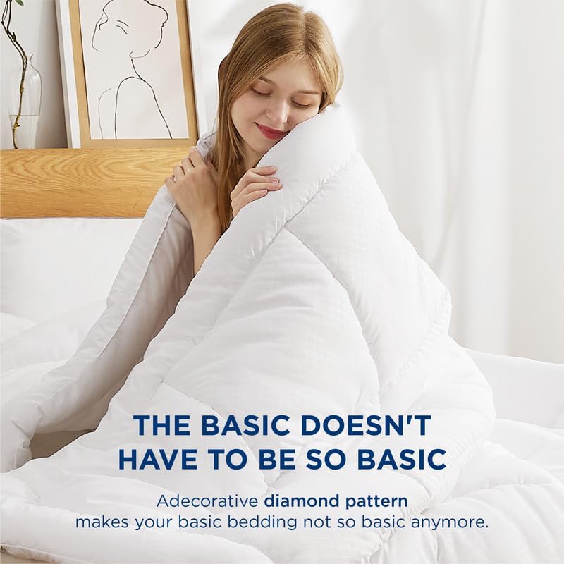 Image of Bedsure Comforter Duvet Insert - Quilted Comforters Queen Size, All Season Duvet, Down Alternative Bedding Comforter with Tabs(Ivory,Queen 88 inchx88 inch)