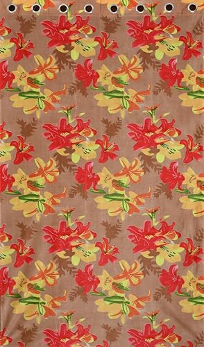 Image of Digital Printed Big Flower Eyelet Polyester Curtains - Red, 7 Feet, Pack of 2