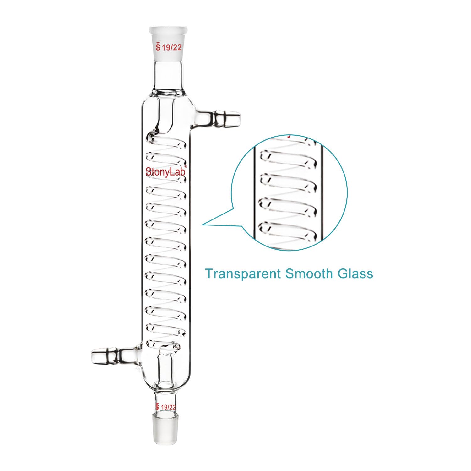 stonylab Condensatore Graham in Vetro con Giunto 19/22, Lunghezza del Guscio 200 mm, Condensatore in Vetro Borosilicato per Laboratorio