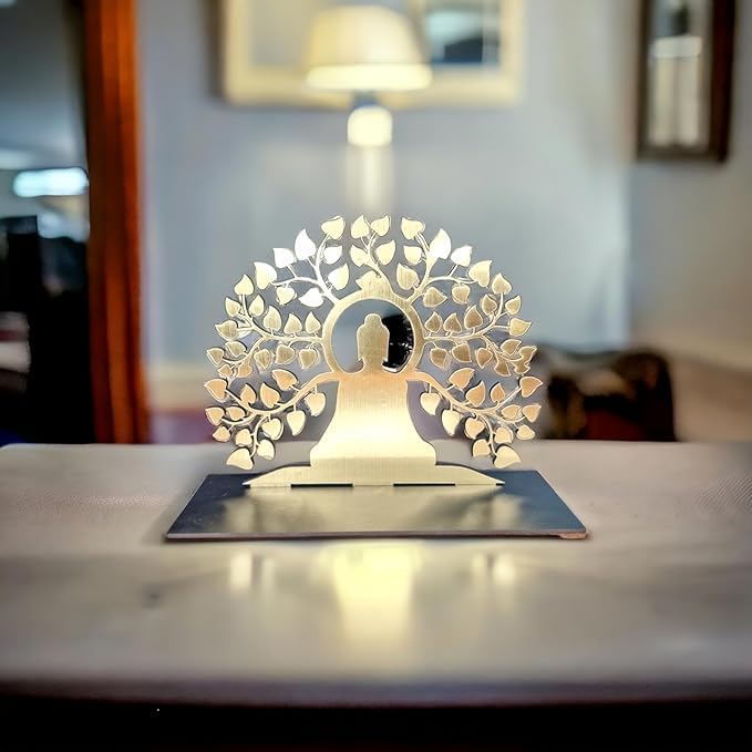 IMAGICART Meditating Buddha Beneath The Bodhi Tree, MDF Wood Buddha Home/Office Tabletop Decor Showpiece (8x3x6.5 Inch)