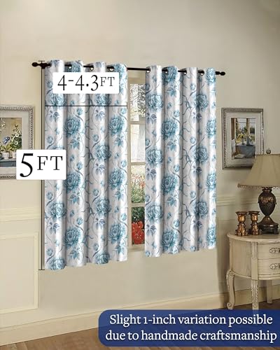 Image of Cloth Fusion Printed 100% Blackout Window Curtains 5 Feet Long Set of 2