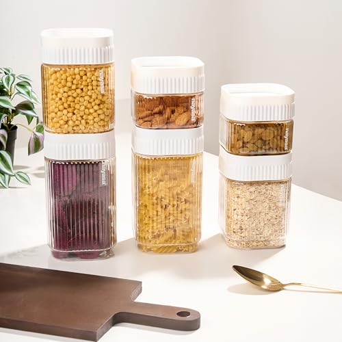 Image of Nayasa Refresh Container Set of 9 | 500ml x 5, 750ml x 2, 1150ml x 2 | Transparent Airtight Plastic Jars | Stackable Kitchen Storage Containers | BPA Free & Reusable | White