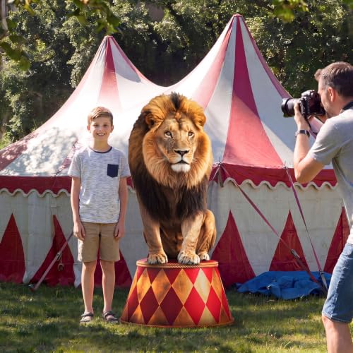 Image of Qunclay 4ft Circus Lion Cardboard Cutout Carnival Party Decoration Life Size Lion Photo Booth Prop Stand up Display Backdrop Decor for Carnival Birthday Party Supplies