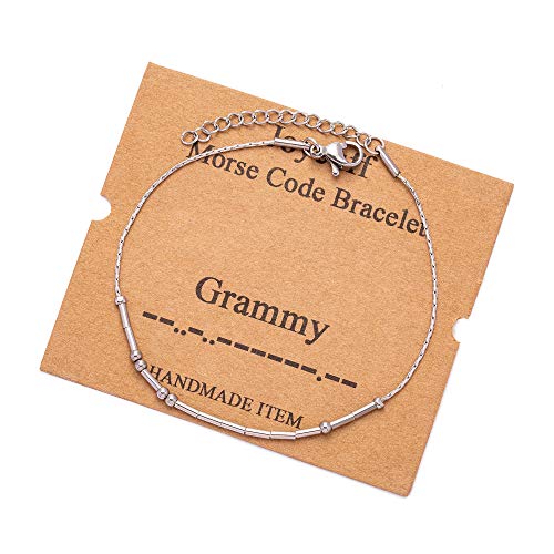Image of JoycuFF Inspirational Morse Code Bracelets for Women Silver Beads Jewelry Encouragement Mantra Gifts for Her