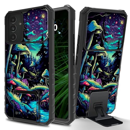 RWUTYTIUL Mushroom Forest for Samsung Galaxy S24 5G/Galaxy S25 5G 6.2" Phone Case with Sliding Camera Cover, Slim Kickstand Dual Layer Hard PC & Silicone Shockproof Protection Case