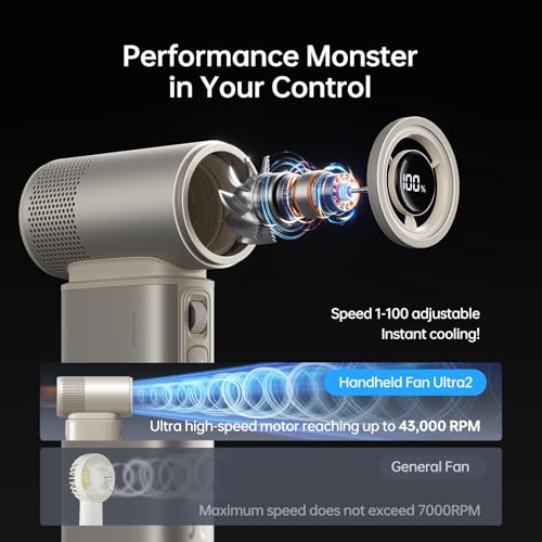 Image of JISULIFE Portable Handheld Fan Ultra2, 9000mAh Max 25 Hrs, 5 in 1, 100 Speed Turbo Fan Rechargeable, Metal Shell Multi-Function Travel Essentials Gifts for Men-Brown