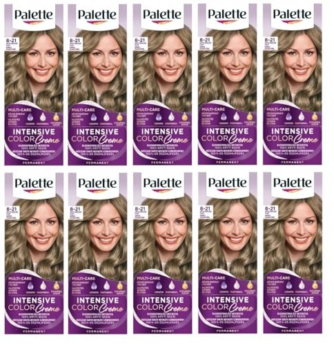 (Pack de 10) Palette Intensive Color Cream 8 – 21 Color rubio ceniza claro – Caja completa – con hoja de instrucciones en inglés