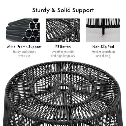Furniture of America Ysar Boho Rattan Round Coffee Table Outdoor with Metal Frame, All-Weather and Rust Resistant, Handcrafted Coastal Furniture for Patio, Poolside, Garden, Yard, Gray - Image 5