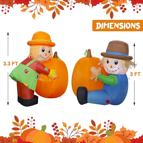 Lulu Home 2BNG Fall Day Inflatable Yard Decoration, 3.3Ft & 3Ft Air-Blown Scarecrows Holding Pumpkins, Lighted Holiday Display thumb #1