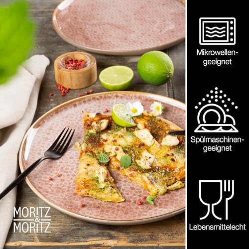 Moritz & Moritz TERRA 18-tlg Geschirrset 6 Personen - Teller Set in zartem Terracotta aus hochwertigem Porzellan - Geschirr Set 6 Personen aus je 6x Speiseteller, Dessertteller und Schalen