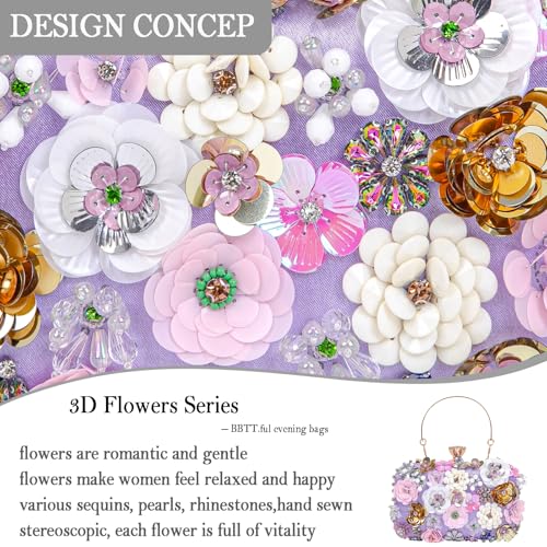 Image of BBTT.ful Women Clutches Flower Evening Handbag Chain Strap Shoulder Bag handbag Wedding bag purse