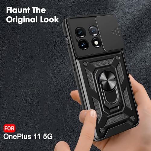 Image of TheGiftKart Tough Armor Bumper Back Cover Case for OnePlus 11 5G | Ring Holder & Kickstand in-Built | 360 Degree Protection Back Case Cover for OnePlus 11 5G (PC & TPU, Sliding Camera Cover, Black)