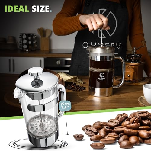 Oliver's Kitchen® French Press 1 liter - Eleganter Kaffeebereiter aus Glas - Kaffee Maschine für authentischen Kaffeegenuss - Hitzebeständig und praktisch 3