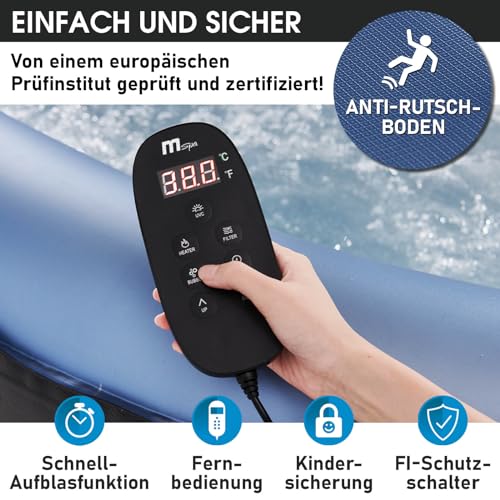 Whirlpool aufblasbar BRAST MSpa Tekapo für 6 Personen 185x185cm In-Outdoor Pool 132 Massagedüsen Energiespar-Timer Heizung Aufblasfunktion per Knopfdruck Bubble Spa Wellness Massage