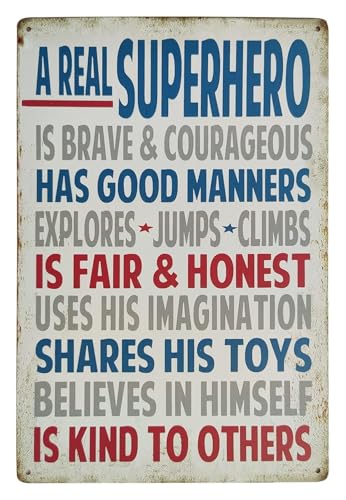 FNYUVNFAF Retro Superhero Poster A Real Superhero Vintage Tin Metal Sign Wall-Art for Man Cave Nursery Bedroom Office Home Decor 8 X 6 Inch